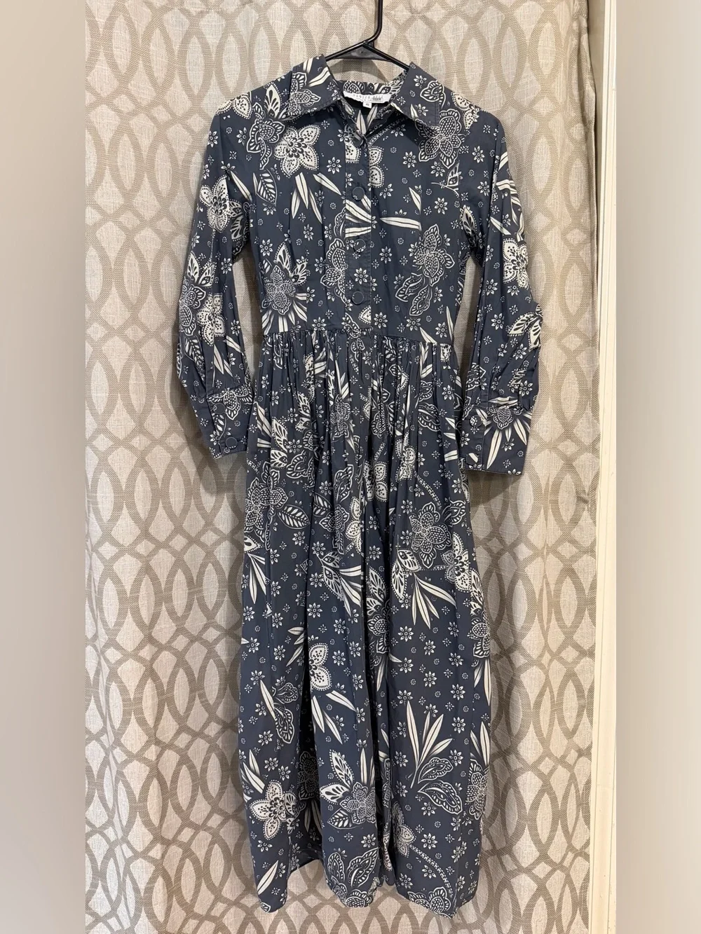 Hunter Bell Hattie Cotton Midi Dress Navy/White Floral Paisley Bandana Print- XS